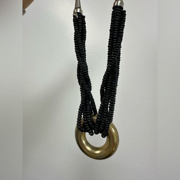 Mix Metal & Black Bead Vintage 80's Chunky Statement Necklace 22" - Picture 7 of 9